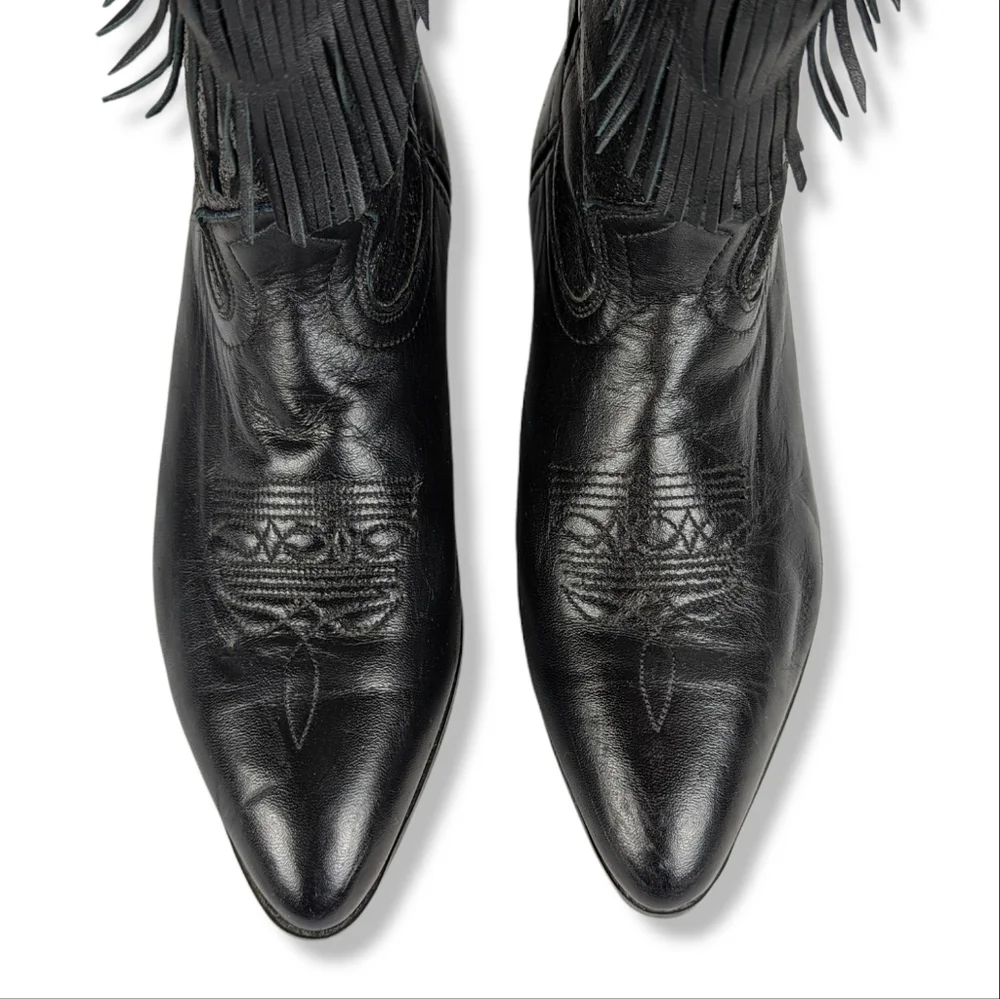 LAREDO Black Fringe Cowgirl Boots: Sz 4 - Picture 2 of 10